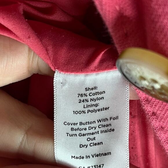 Talbots Women's Magenta Pink Aberdeen Cotton Blend  Button Front Blazer - Picture 9 of 9